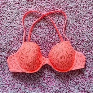 AERIE Coral Lace Eyelet Underwear Bikini Top 34B